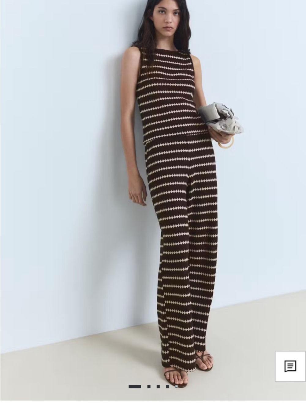 Mango Brown & Cream Sleeveless Striped Knit Jumpsuit